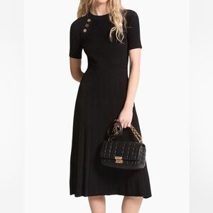 Michael Kors Black Midi Dress with Gold Buttons